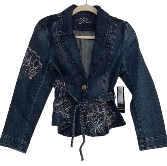PZI jean Jackets & Blazers - Pzi jean women denim jacket in size M embroidery accent belted boho festival Y2K
